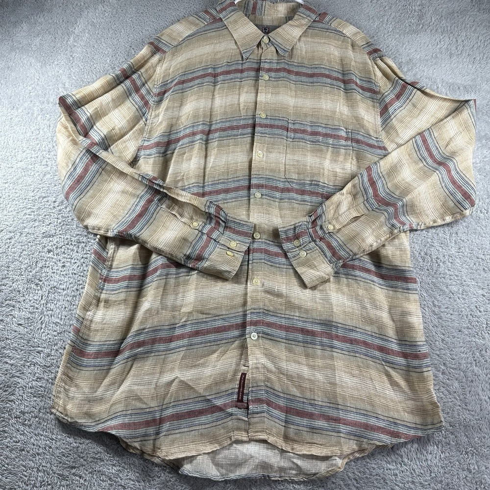The Territory Ahead Linen‎ Shirt Mens XXL/T 2XL Tall Long Sleeve Plaid Pattern